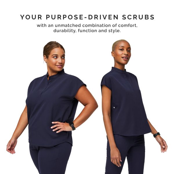 Rafaela Oversized Scrub Tops for Women — Mandarin Collar, Shirttail Hem, 3 Pockets, 4-Way Stretch Women’s Scrub Top