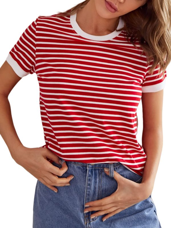 Women's Casual Striped Crew Neck Short Sleeve T Shirts Tee Tops