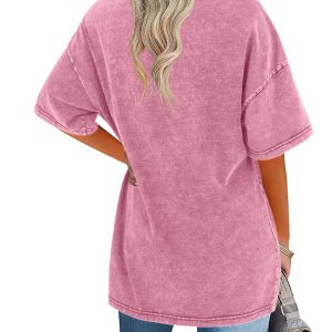 Womens Oversized T Shirts Vintage Cotton Tees Crewneck Short Sleeve Washed Summer Tunic Tops