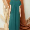 Women's V Neck Short Sleeve Pocket Maxi Dress