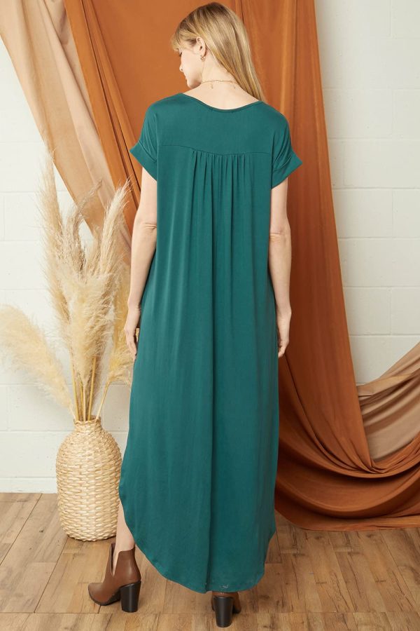 Women's V Neck Short Sleeve Pocket Maxi Dress