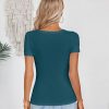 Womens Summer Short Sleeve Tops Square Neck Ribbed Slim Fitted Shirts Casual Tee Tshirt