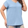 Womens Plus Size Tops V Neck T Shirts Casual Loose Petal Sleeve Tee Shirts
