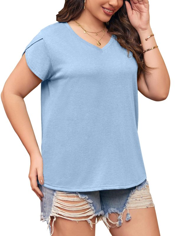 Womens Plus Size Tops V Neck T Shirts Casual Loose Petal Sleeve Tee Shirts