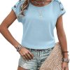Women's Crewneck Button Decor T Shirts Summer Casual Short Sleeve Tops Loose Fit Tees 2025