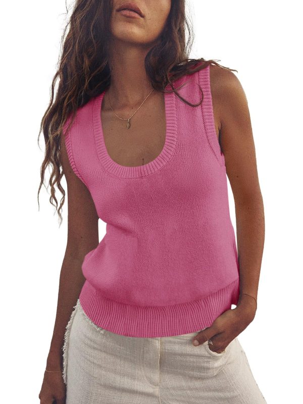 Womens Summer Sweater Vest Sleeveless Ribbed Knit Tank Tops Going Out Casual Basic Scoop Neck Tshirt