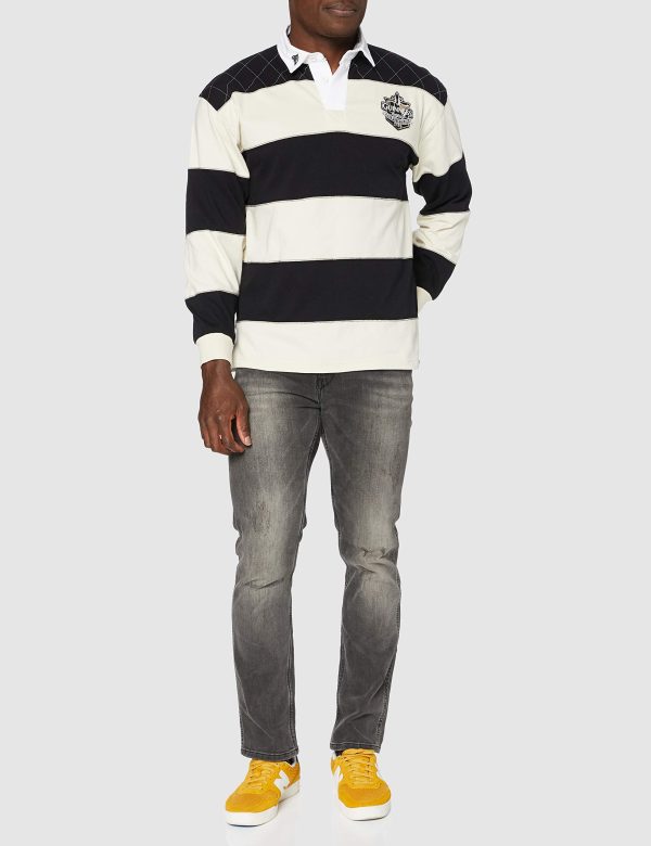 Rugby Shirt with Brewed in Dublin Crest Badge, Cream and Black Stripes