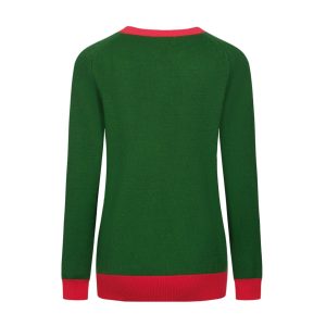 OXKnit Women's Knitted Green Floral Long Sleeve T-Shirts, Casual Cotton Knit Tops