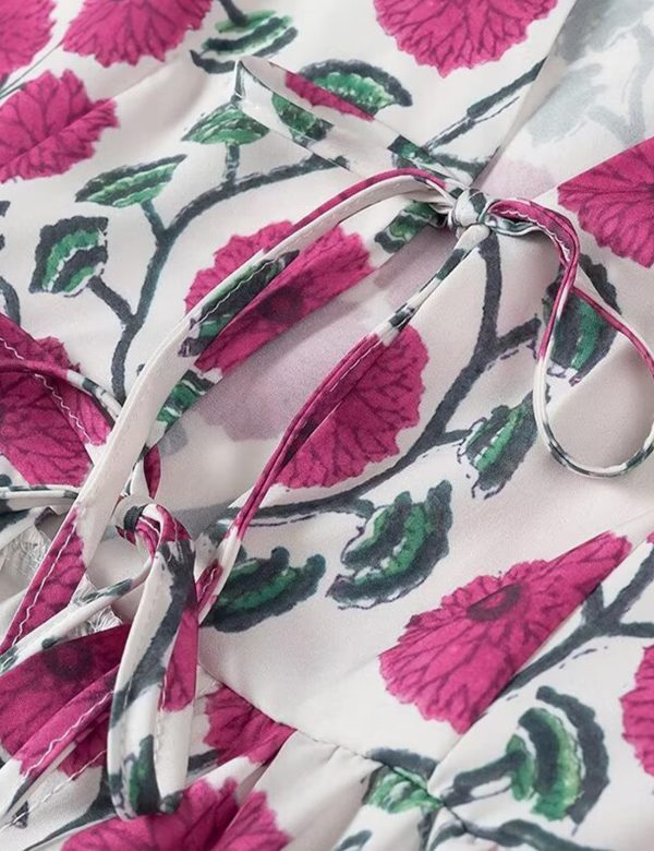 Womens Tie Front Floral T-Shirt Cute V Neck Ruffle Hem Short Sleeve Summer Cropped Shirt Top Babydoll Blouse