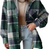 Women's Flannel Hooded Plaid 2024 Shacket Thick Coat Winter Coat for Warmth Button down Warm and Fuzzy Fleece Jacket