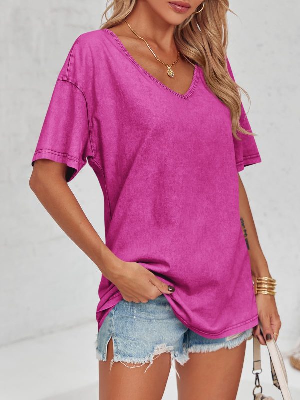 Womens Oversized T Shirts Summer Loose Fit Cotton Short Sleeve Basic Tees Casual V Neck Boyfriend Tunic Tops