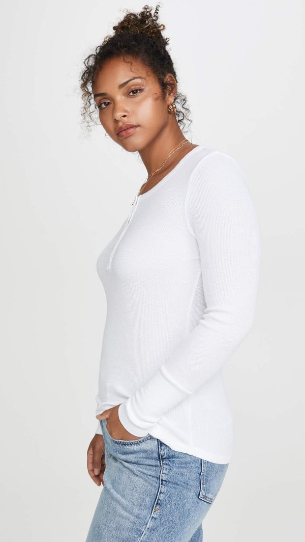 Women's Long Sleeve Thermal Henley Shirt | Cozy Pima Cotton Blend | White | 2X-Large