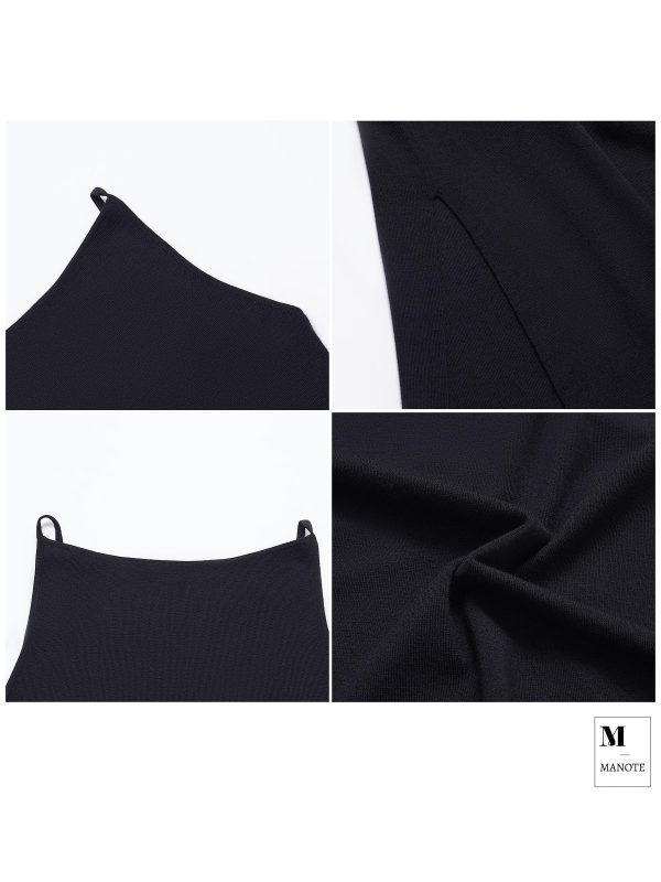 100% Merino Wool Women’s Casual Sleeveless Boat Neck Spaghetti Strap Bodycon Maxi Dress Black Long Dresses