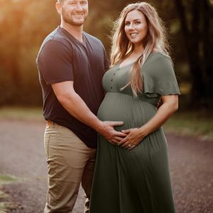 Summer Maternity Dresses for Women Maternity Photoshoot Dress with Decorative Button Baby Shower Dress