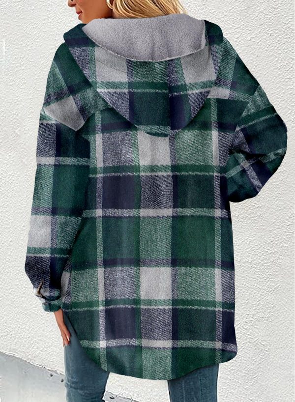 Women's Flannel Hooded Plaid 2024 Shacket Thick Coat Winter Coat for Warmth Button down Warm and Fuzzy Fleece Jacket