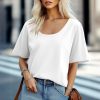 3 Pack Elbow Length Sleeve T-Shirt for Women, Scoop Neck 1/2 Half Sleeve 35% Cotton Top Casual Summer Loose Basic Tee