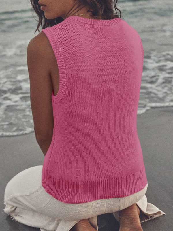 Womens Summer Sweater Vest Sleeveless Ribbed Knit Tank Tops Going Out Casual Basic Scoop Neck Tshirt
