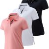 814tmZUvpjL.jpg 3 Pack Women's Athletic Dry Fit Polo Shirts, Wicking Short Sleeve Collared Golf T Shirt Tennis Tops
