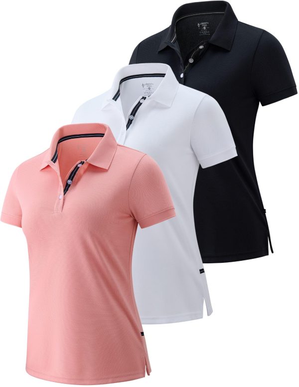 814tmZUvpjL.jpg 3 Pack Women's Athletic Dry Fit Polo Shirts, Wicking Short Sleeve Collared Golf T Shirt Tennis Tops