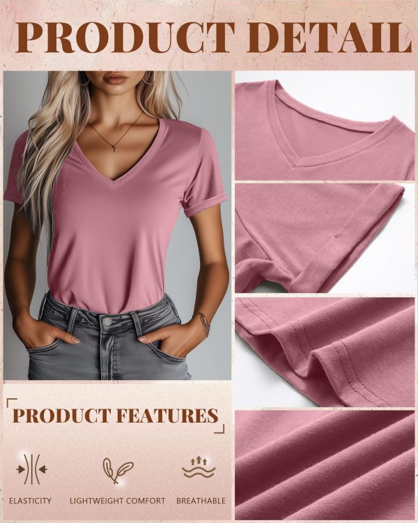 815Vwi6VZEL.jpg 3 Pack Women’s V Neck T Shirts, Summer Casual Short Sleeve Tops Loose Fit Rolled Sleeve Tees 2025 Trendy Cotton Shirts