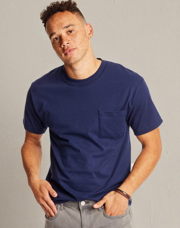 Men's Heavyweight Pocket T-Shirt, Beefy-T Full-Cut Cotton Pocket Tee for Men, Crewneck T-Shirt For Men, 1 or 2 Pack