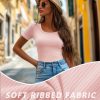 3 Pack Women's Short Sleeve Scooped Neck T Shirts Tops Basic Ribbed Knit Tee Slim Fit Solid Color Shirt