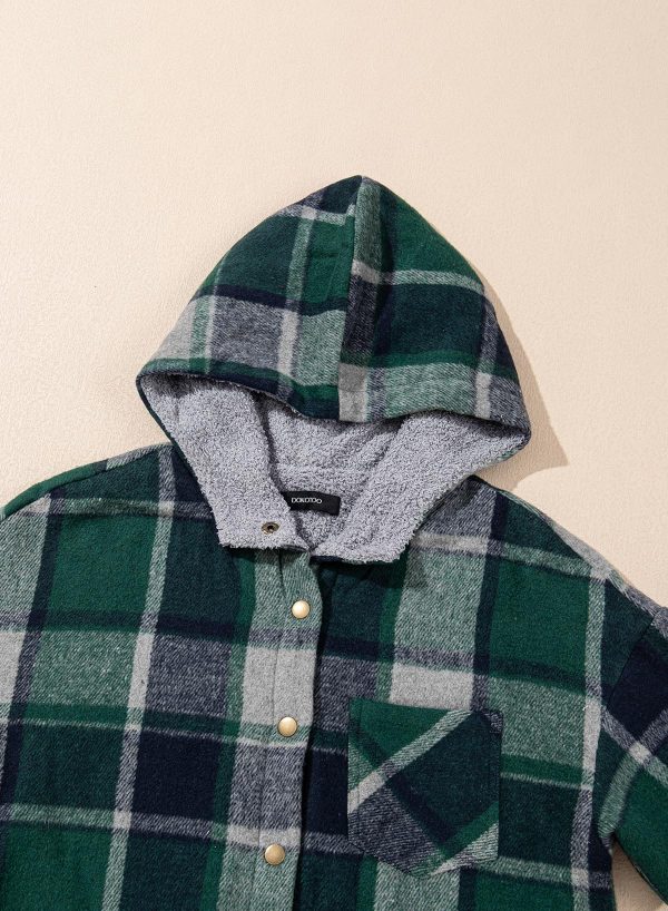 Women's Flannel Hooded Plaid 2024 Shacket Thick Coat Winter Coat for Warmth Button down Warm and Fuzzy Fleece Jacket