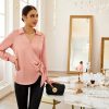 Women's Satin Silk Blouses Wrap V Neck Shirts Long Sleeve Elegant Tie Waist Office Formal Work Tunic PulloverTops