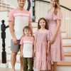 Family Matching Outfits Boho Floral Print Square Neck Puff Sleeve Smocked Dress and Short Sleeve T-Shirts Matching Set