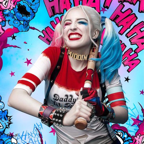10PCS Halloween Harlry Costumes Cosplay Set for Quinn Women T-shirt Jacket Shorts Puddin Choker Bracelet Set
