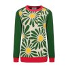 OXKnit Women's Knitted Green Floral Long Sleeve T-Shirts, Casual Cotton Knit Tops