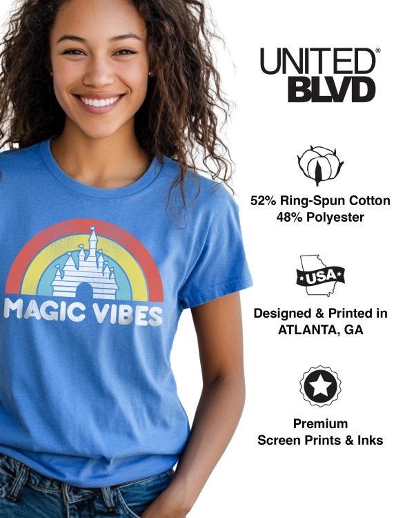 Magic Vibes Magical Castle Unisex T-Shirt|Magic Kingdom Vacation Short Sleeve Tee| Casual Wear (Heather Blue)