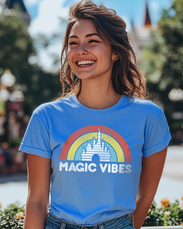 Magic Vibes Magical Castle Unisex T-Shirt|Magic Kingdom Vacation Short Sleeve Tee| Casual Wear (Heather Blue)