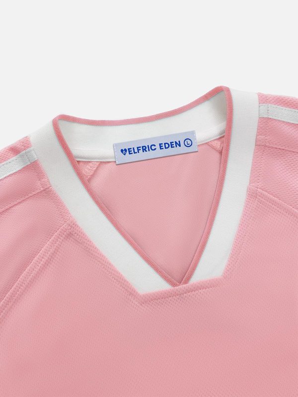 Jersey Shirts Women Oversized Mesh V Neck Graphic Tees Y2k Color Block Short Sleeve T Shirt Tops