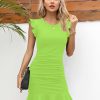 Women's Flutter Sleeve Ruched Bodycon Ruffle Mini Sundress Cotton Summer Casual Dress