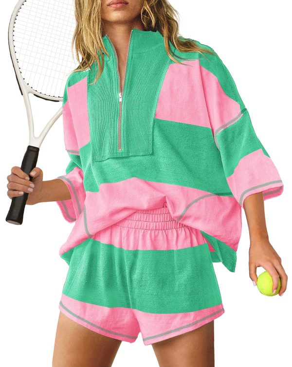 81MEwgTB8L.jpg Womens 2 Piece Workout Sets Summer Outfits Striped Matching Lounge Set Going Out Top and Shorts