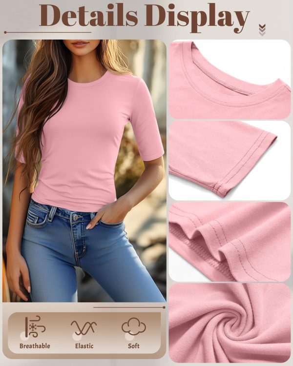 3 Pack Women's 1/2 Sleeve Tops Half Length Sleeve Cotton Crewneck T Shirts Slim Fit Casual Elbow Summer Basic Tees
