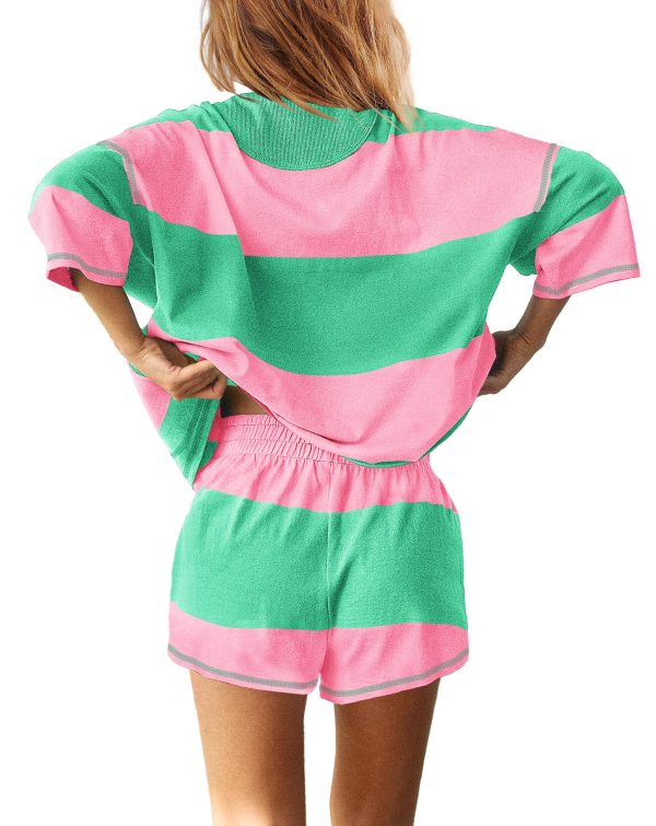 81PIBmEnXYL.jpg Womens 2 Piece Workout Sets Summer Outfits Striped Matching Lounge Set Going Out Top and Shorts