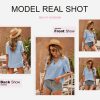 Women's V Neck Lace Crochet Tunic Tops Flowy Casual Blouses Shirts
