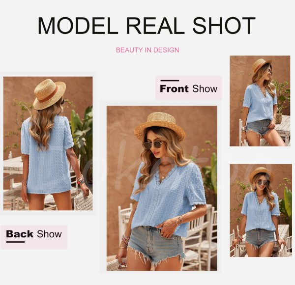 Women's V Neck Lace Crochet Tunic Tops Flowy Casual Blouses Shirts