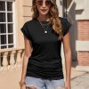 Womens Summer Tops Ruched Cap Short Sleeve Tshirts Shirts Crew Neck T Shirts Trendy 2025 Fashion S-XXXL