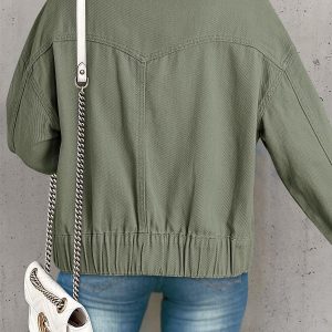 Women's Cargo Jean Jacket - Cropped Button Spring Fashion Coat for Women