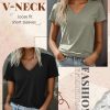 81Ud4qWhUL.jpg 3 Pack Women’s V Neck T Shirts, Summer Casual Short Sleeve Tops Loose Fit Rolled Sleeve Tees 2025 Trendy Cotton Shirts