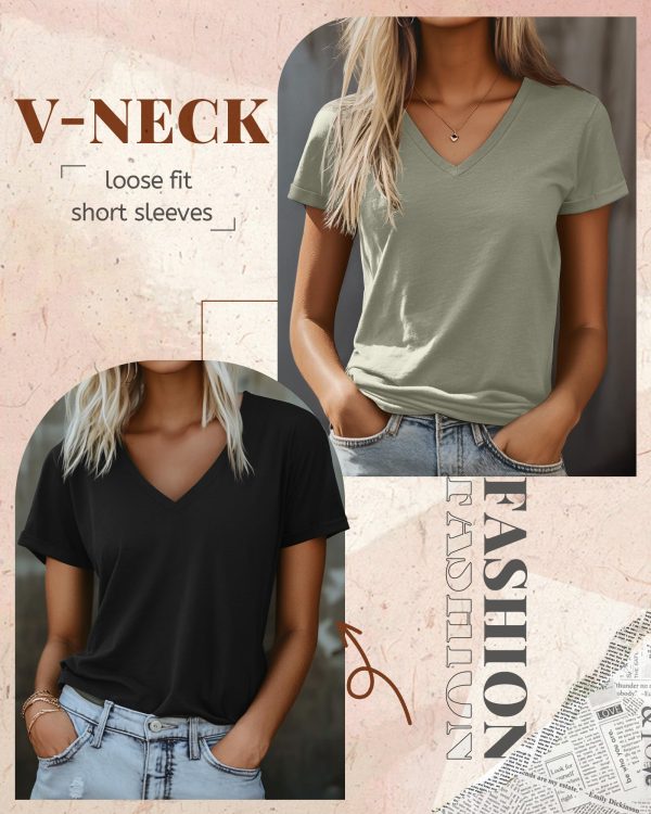 81Ud4qWhUL.jpg 3 Pack Women’s V Neck T Shirts, Summer Casual Short Sleeve Tops Loose Fit Rolled Sleeve Tees 2025 Trendy Cotton Shirts