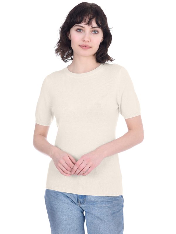 81VdlQ1mqML.jpg Short Sleeve Crewneck Sweater Top 100% Cashmere Jewel Neck Pullover Tee for Women