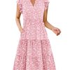 Womens Summer Casual Dresses Ruffle Sleeve V Neck Midi Dress Flowy Tiered Dress with Pockets Boho Sundresses
