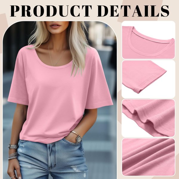 3 Pack Elbow Length Sleeve T-Shirt for Women, Scoop Neck 1/2 Half Sleeve 35% Cotton Top Casual Summer Loose Basic Tee