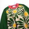 OXKnit Women's Knitted Green Floral Long Sleeve T-Shirts, Casual Cotton Knit Tops