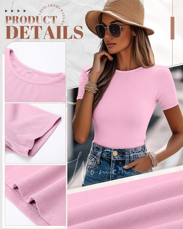 81bNXeUx3L.jpg 3 Pack Women's Ribbed T-Shirts, Cotton Short Sleeve Basic Tees Crewneck Fitted Tops Casual Shirts 2025 Summer Trendy