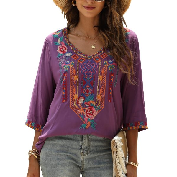 Bohemian Embroidered Tops for Women, Hippie Clothes, Mexican Peasant Blouses, Traditional Boho Clothing Tunic Shirts